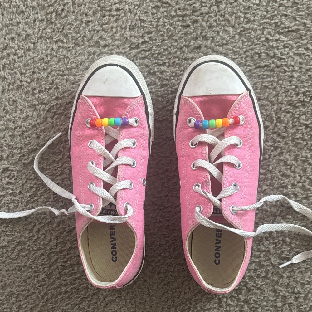 Converse Kids Pink Low-Top Canvas Sneakers with White Toe Cap